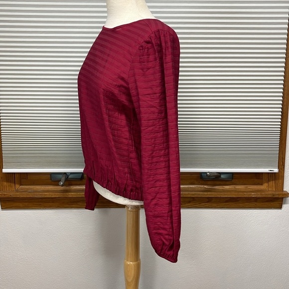 LOFT NWT Berry Striped V Wrap Back Long Sleeve Cropped Top Size Small - Picture 8 of 12